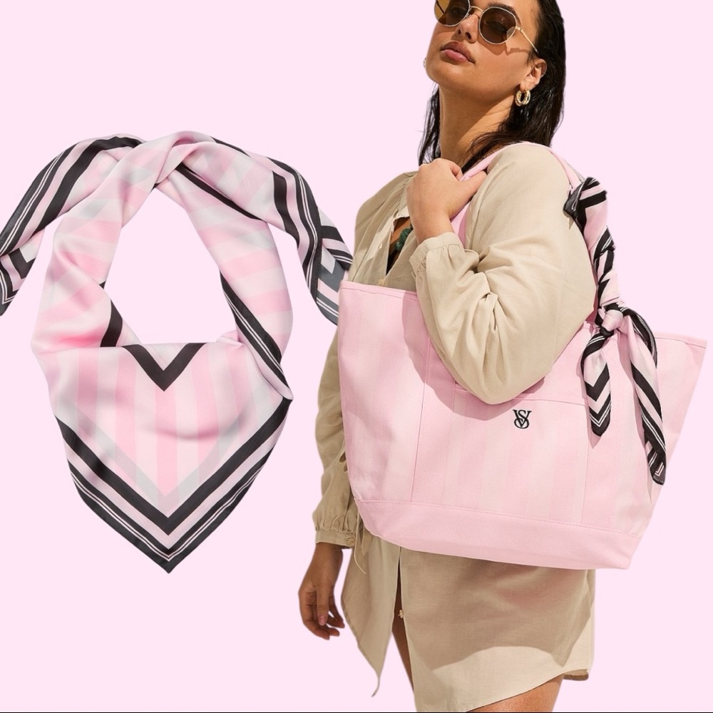 Victoria’s Secret SIGNATURE HERITAGE STRIPE CANVAS TOTE BAG & Scarf